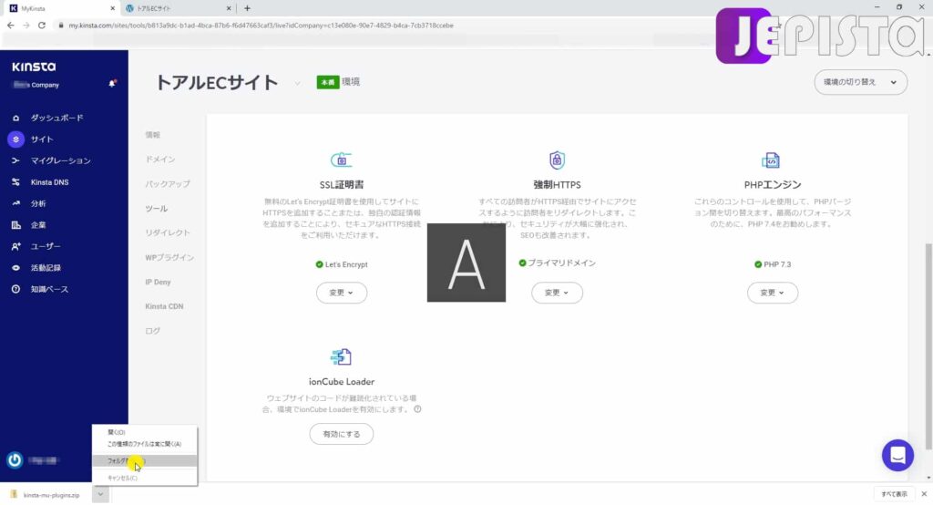Kinstaプラグインをダウンロード